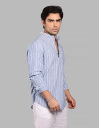Sky Blue Relax Slim Fit Stripe Short Kurta