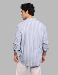 Sky Blue Relax Slim Fit Stripe Short Kurta