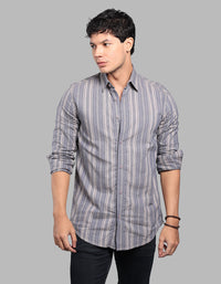 Blue Full Sleeve Linen Blend Stripe Shirt