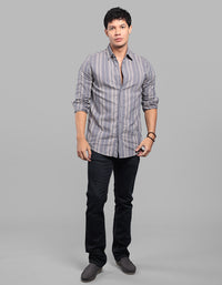 Blue Full Sleeve Linen Blend Stripe Shirt