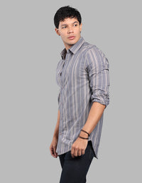 Blue Full Sleeve Linen Blend Stripe Shirt