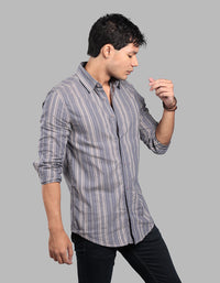 Blue Full Sleeve Linen Blend Stripe Shirt