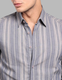 Blue Full Sleeve Linen Blend Stripe Shirt
