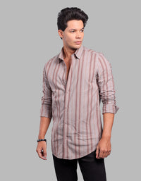 Maroon Grey Full Sleeve Linen Blend Stripe Shirt