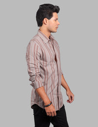 Maroon Grey Full Sleeve Linen Blend Stripe Shirt