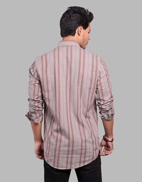 Maroon Grey Full Sleeve Linen Blend Stripe Shirt