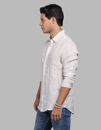 Off White Grey Full Sleeve Linen Blend Stripe Shirt