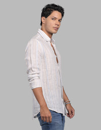 Off White Grey Full Sleeve Linen Blend Stripe Shirt