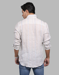 Off White Grey Full Sleeve Linen Blend Stripe Shirt
