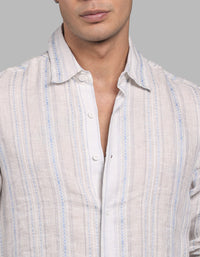 Off White Grey Full Sleeve Linen Blend Stripe Shirt