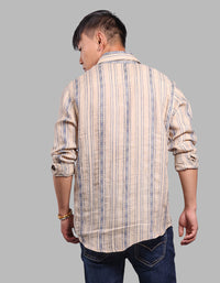 Beige Full Sleeve Linen Blend Stripe Shirt