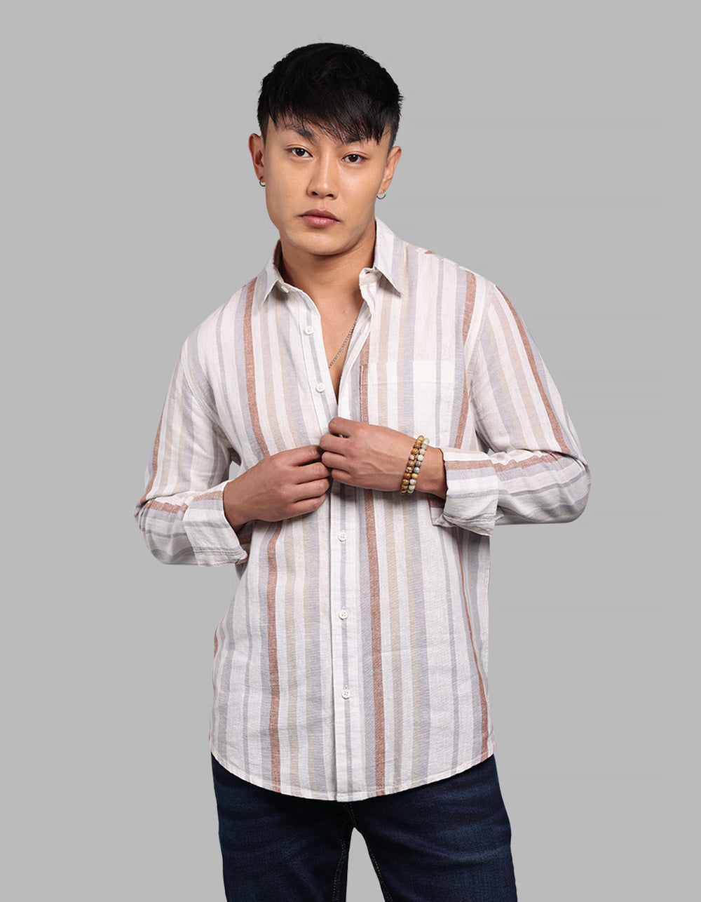 Off White Grey Full Sleeve Stripe Shirt