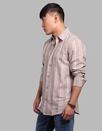 Brown Full Sleeve Linen Blend Stripe Shirt