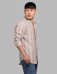 Brown Full Sleeve Linen Blend Stripe Shirt