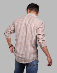 Brown Full Sleeve Linen Blend Stripe Shirt