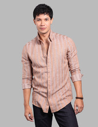 Lt Brown Full Sleeve Linen Blend Stripe Shirt