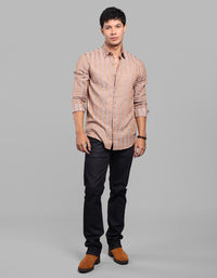 Lt Brown Full Sleeve Linen Blend Stripe Shirt
