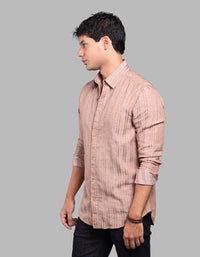 Lt Brown Full Sleeve Linen Blend Stripe Shirt