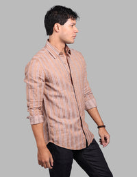 Lt Brown Full Sleeve Linen Blend Stripe Shirt