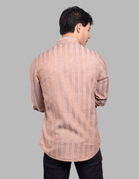 Lt Brown Full Sleeve Linen Blend Stripe Shirt