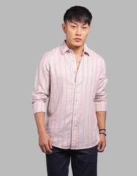 Beige Full Sleeve Linen Blend Stripe Shirt