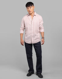 Beige Full Sleeve Linen Blend Stripe Shirt