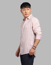 Beige Full Sleeve Linen Blend Stripe Shirt