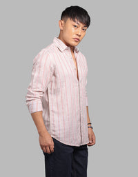 Beige Full Sleeve Linen Blend Stripe Shirt