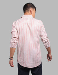 Beige Full Sleeve Linen Blend Stripe Shirt