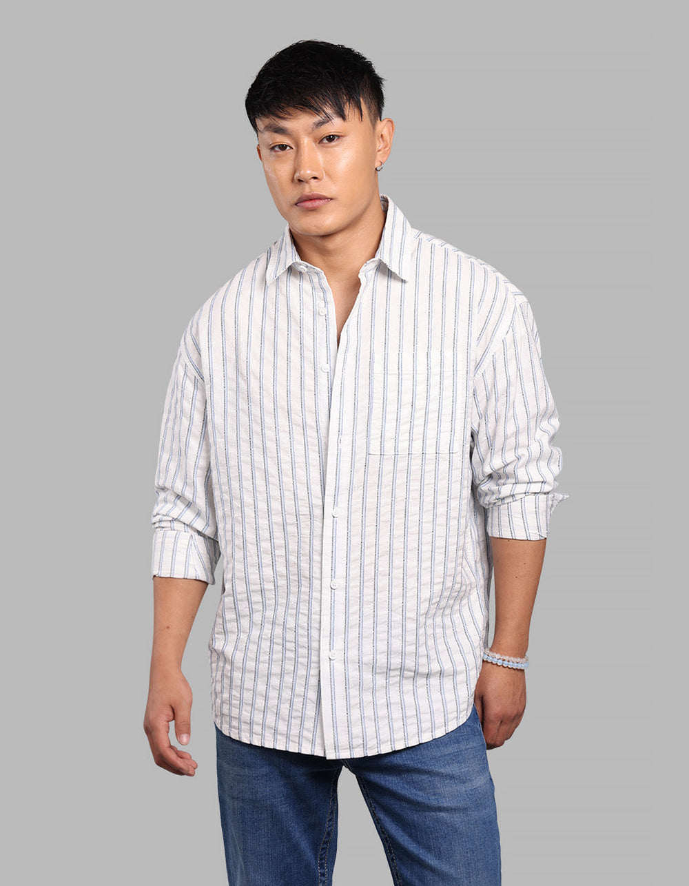 White Blue Full Sleeve Stripe Shirt