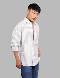 White Blue Full Sleeve Stripe Shirt