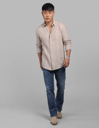 Lt Sand Full Sleeve Linen Blend Stripe Shirt