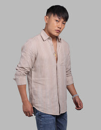 Lt Sand Full Sleeve Linen Blend Stripe Shirt