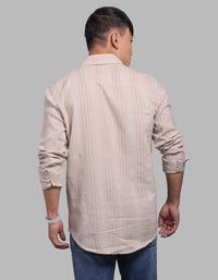Lt Sand Full Sleeve Linen Blend Stripe Shirt