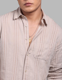 Lt Sand Full Sleeve Linen Blend Stripe Shirt