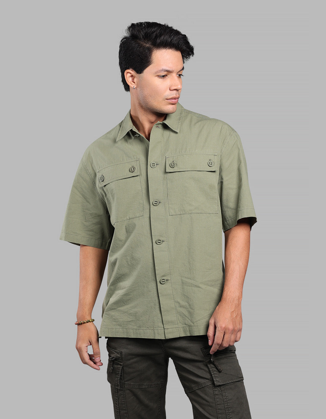 Green Half Sleeve Oversized Solid Shirt