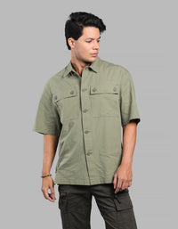 Green Half Sleeve Oversized Solid Shirt