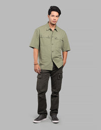 Green Half Sleeve Oversized Solid Shirt