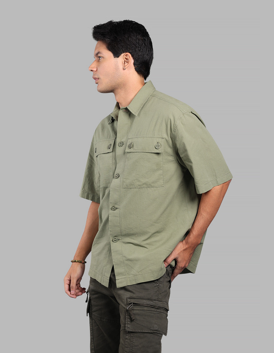 Green Half Sleeve Oversized Solid Shirt