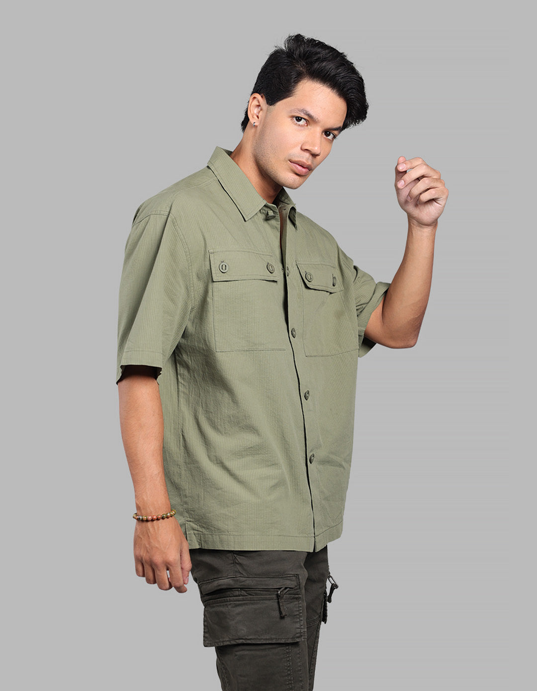 Green Half Sleeve Oversized Solid Shirt