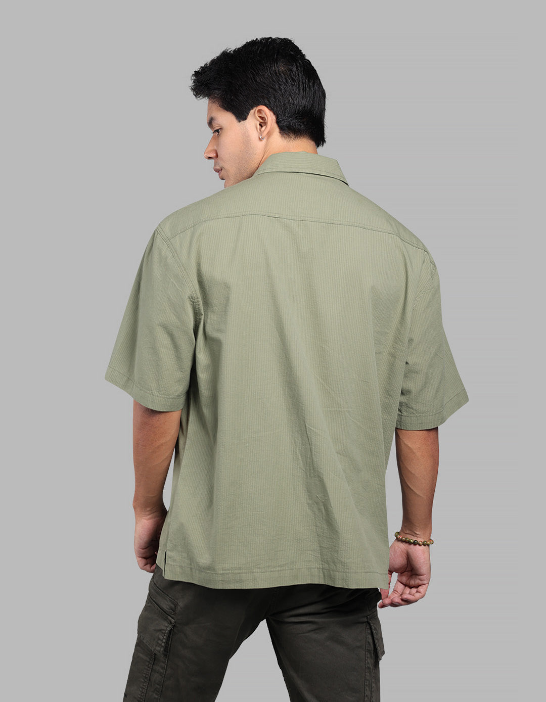 Green Half Sleeve Oversized Solid Shirt