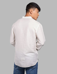 White Relax Slim Fit Textured Short Kurta