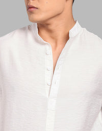 White Relax Slim Fit Textured Short Kurta