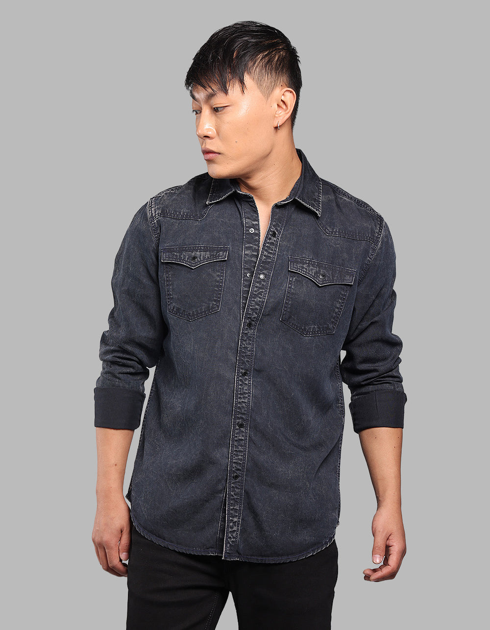 Washed Black Full Sleeve Denim Shirt