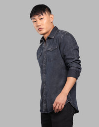 Washed Black Full Sleeve Denim Shirt