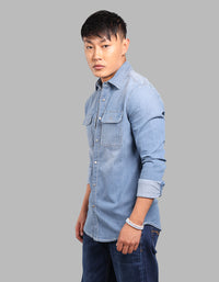 Med Blue Full Sleeve Stretch Denim Shirt