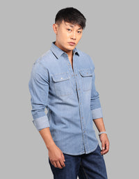 Med Blue Full Sleeve Stretch Denim Shirt