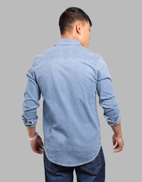 Med Blue Full Sleeve Stretch Denim Shirt