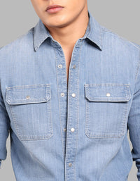 Med Blue Full Sleeve Stretch Denim Shirt