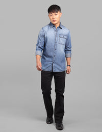 Med Blue Full Sleeve 100% Cotton Denim Shirt